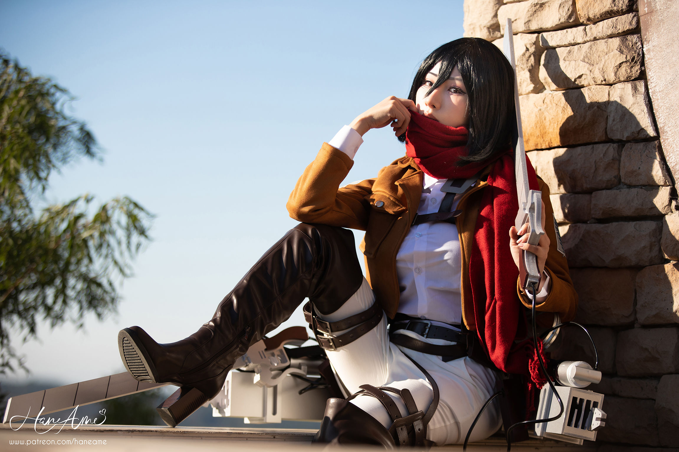 Эротический cosplay Mikasa Ackerman (Атака Титанов) by HaneAme в развратном белье